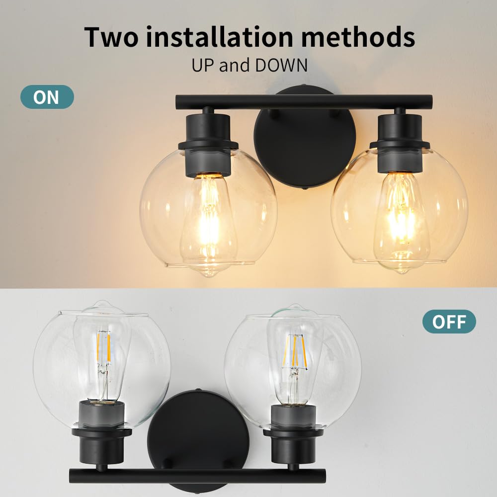 Lanmate Bathroom Light Fixtures Over Mirror 2-Lights Bathroom Vanity Light With Clear Glass Shade 13.8 Inch Modern Wall Sconce B