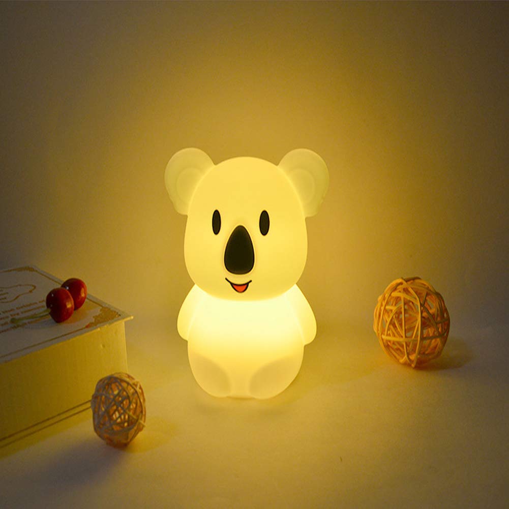Tianhaixing Koala Night Light - Rechargeable Led Bedside Lamp With Touch & Remote Control, White Silicone, Model Thx854, Changeable Rgb Colors