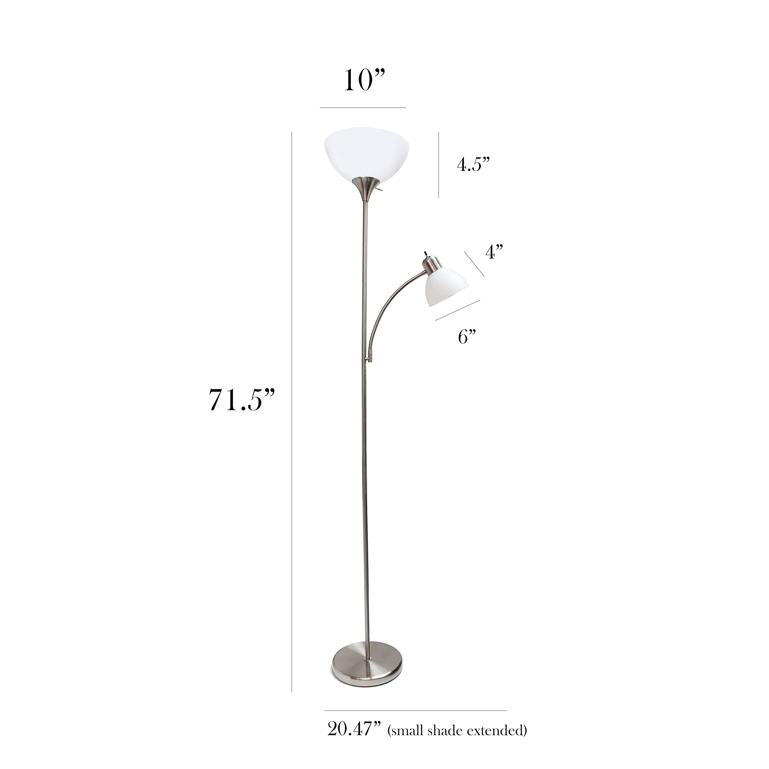 Simple Designs Lf2000-Bsn Mother-Daughter Floor Lamp With Reading Light, Brushed Nickel