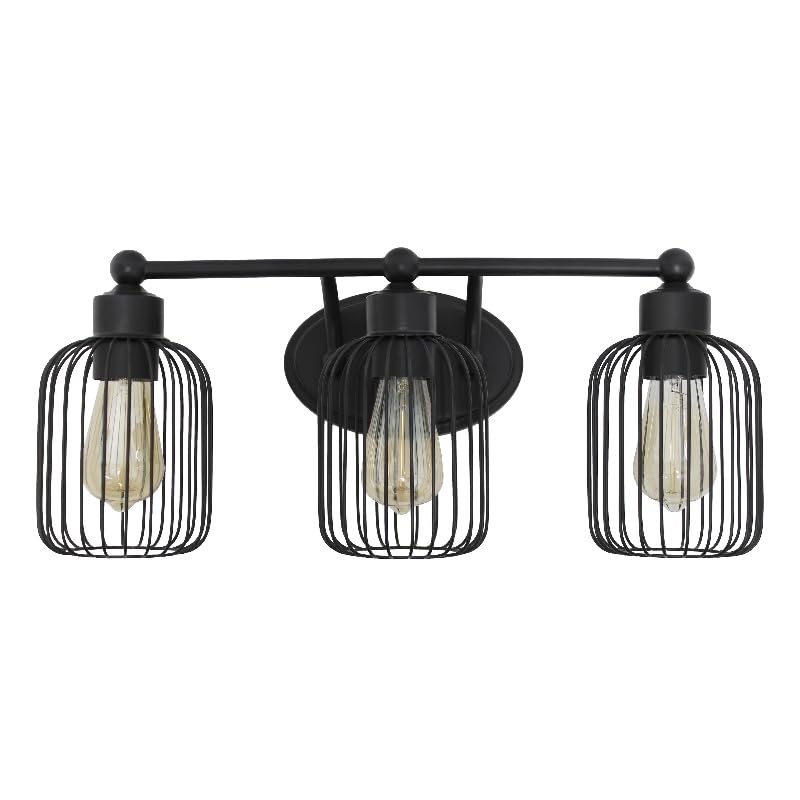 All The Rages Ironhouse 3-Light Vanity Fixture Metal & Glass Black/Clear LHV-1013-BK