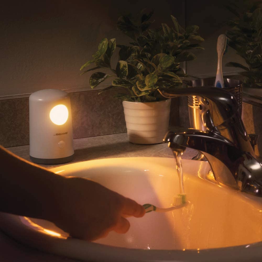 Beams Mb750A 20 Lumen Amber Sleep Friendly Wireless Battery Powered Portable Motion Sensing Nightlight, 1-Pack, White