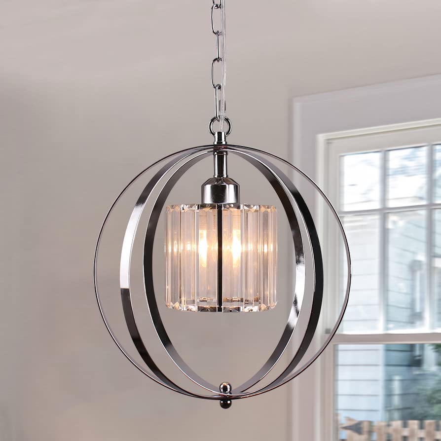 FRIXCHUR Farmhouse Chandelier Crystal Pendant Light Adjustable Hanging Light Fixtures Orb Globe Chandeliers for Kitchen Island D