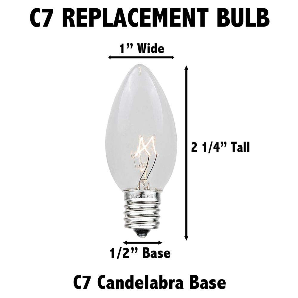 Novelty Lights Christmas Replacement Bulbs - Outdoor Individual Bulbs For Events, Holiday Parties, Patios, And More - C7/E12 Candelabra Base, 5 Watt Lights (Pink, 25 Pack)