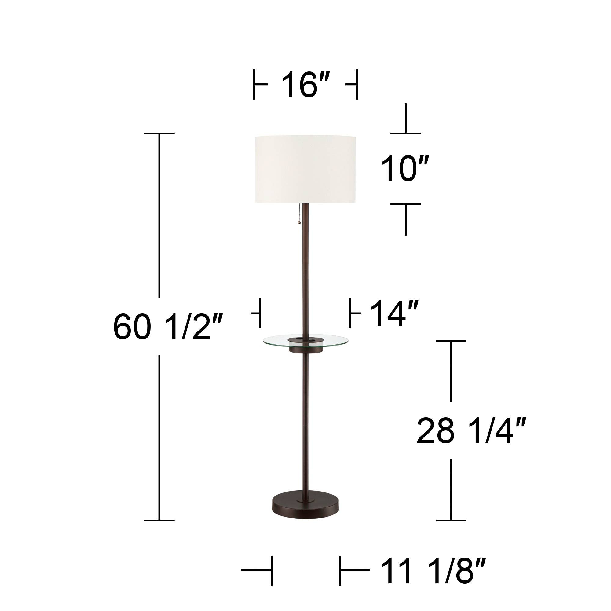 360 Lighting Caper Modern Floor Lamp With Tray Table Usb And Ac Power Outlet In Base 60.5'' Tall Bronze Metal Off White Fabric D