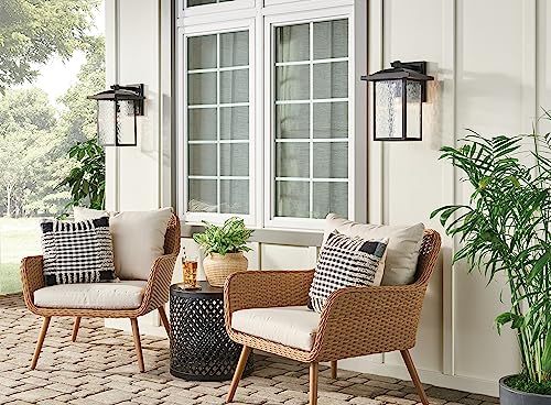 Kichler 16in Outdoor Wall Light in Textured Black, 1-Light Exterior Sconce with Clear Water Glass, Model 49926BKT