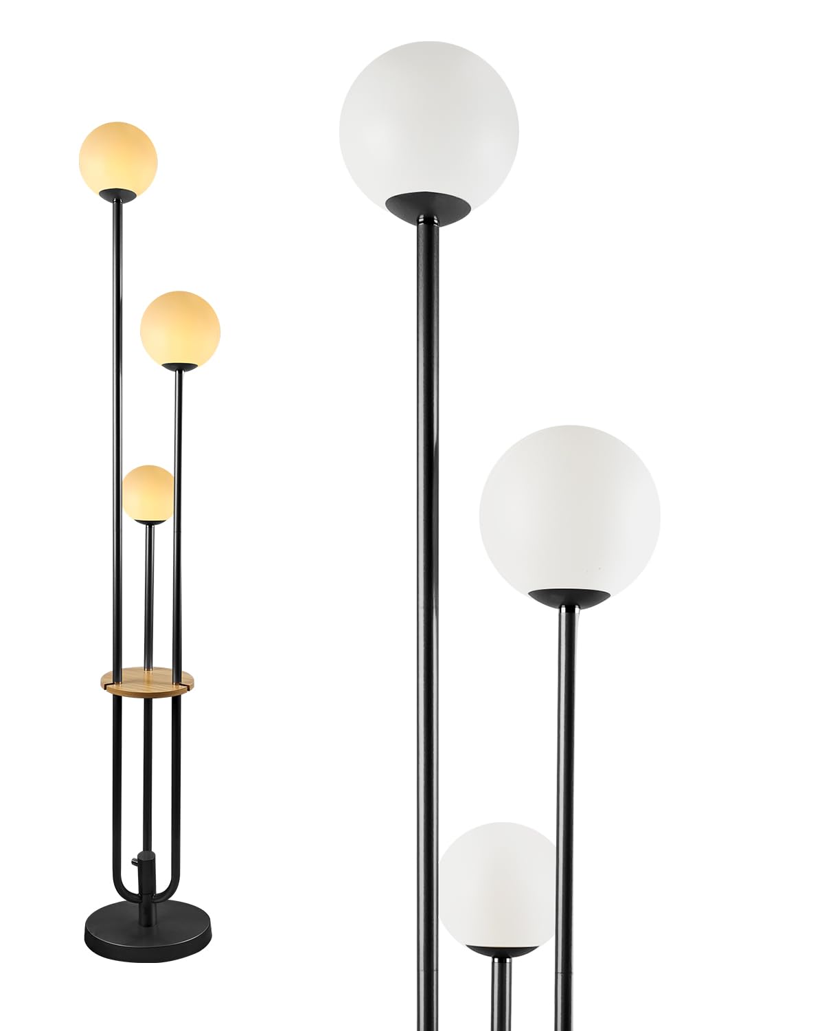 Lightdot LED Floor Lamp Dimmable Globe Floor Lamps with Shelf Mid Century Modern Black Standing Lamp Candle Holder Style Soft Eye-Caring for Bedroom Living Room/Bedroom/Sofa Beside/Corner Decor