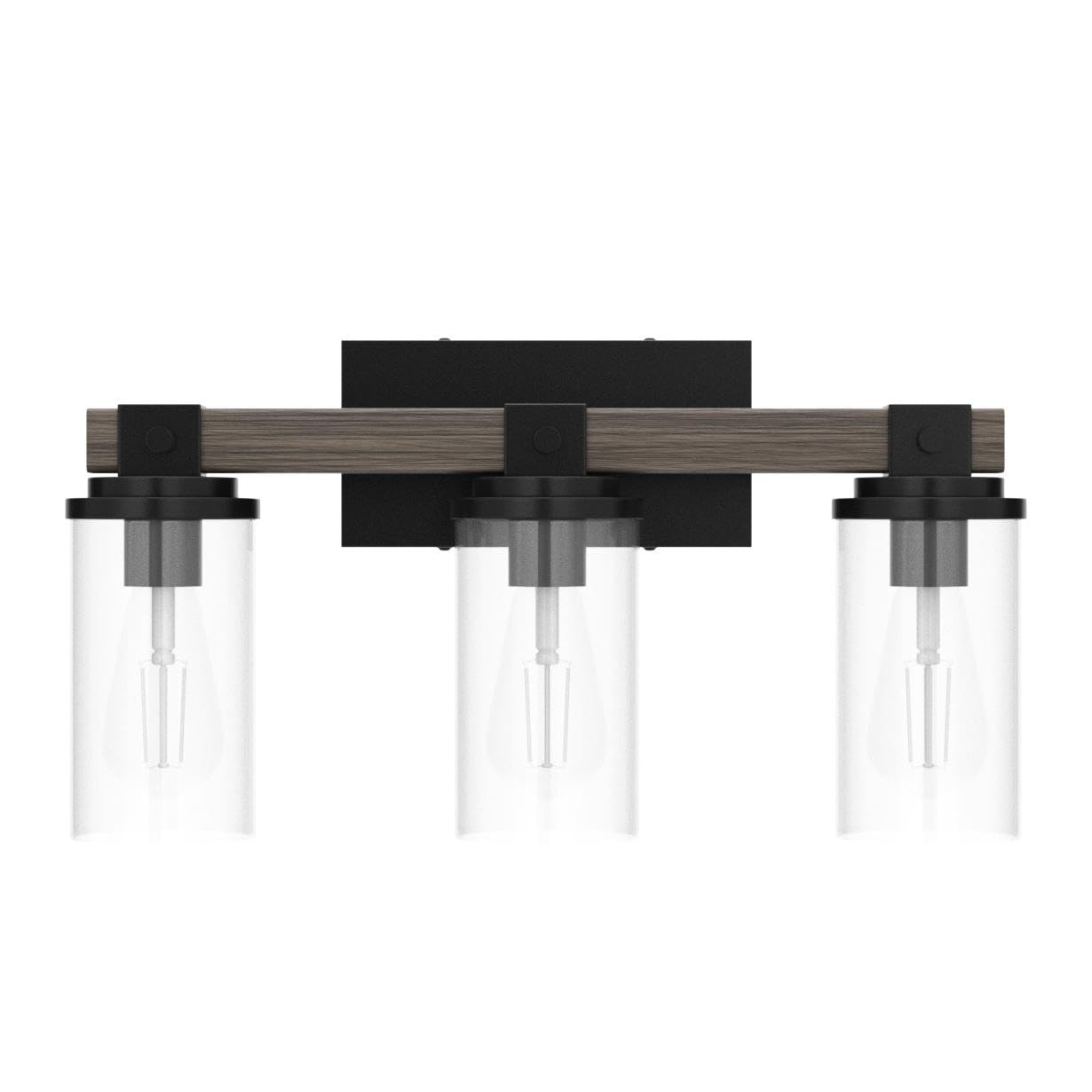 Goyeel 3-Light Bathroom Vanity Light, Rustic Wooden Farmhouse Sconces For Mirror, Matte Black