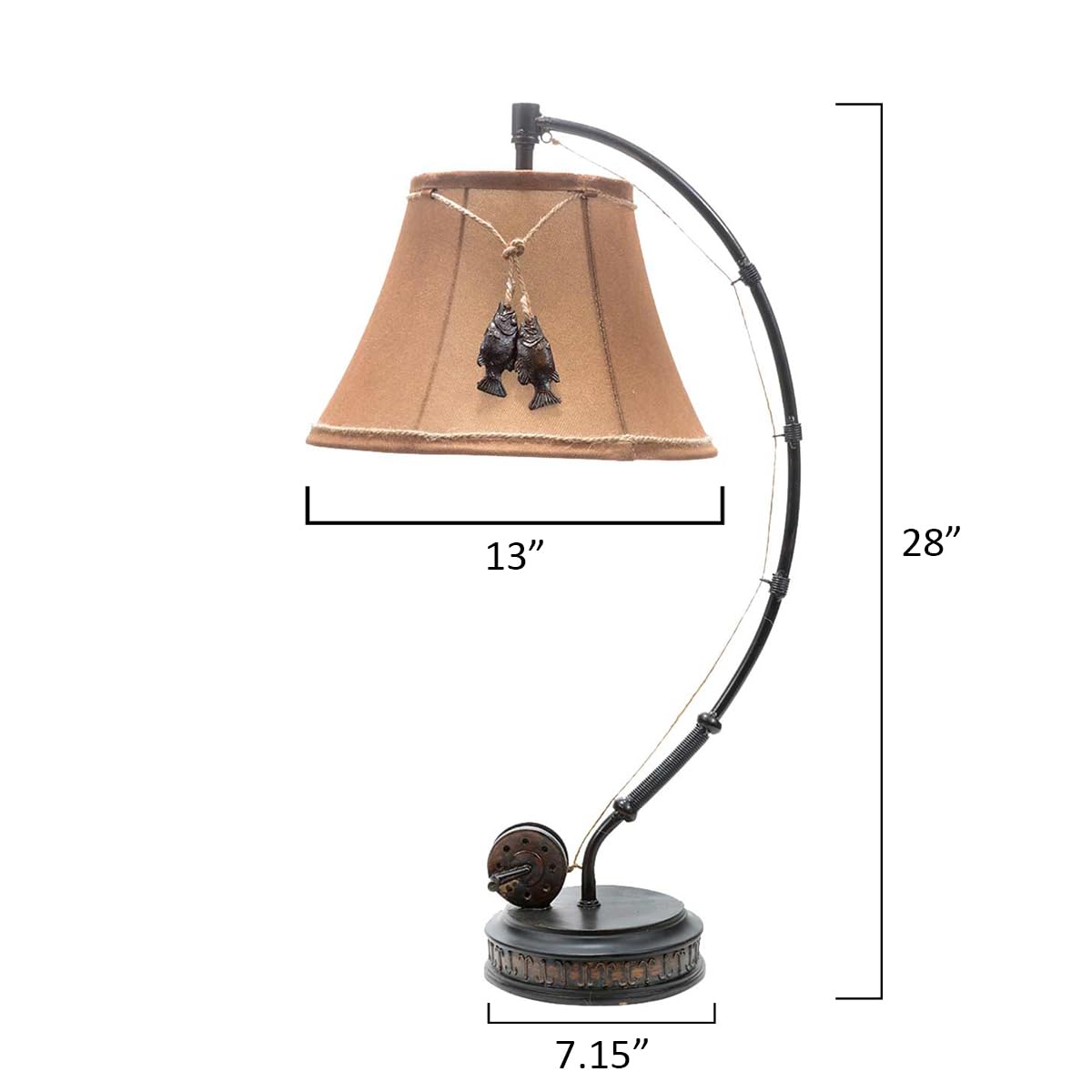 BLACK FOREST DECOR Fishing Reel Table Lamp - Faux Moleskin Shade, 28"x15"x13", Perfect for Cabin & Lodge Decor