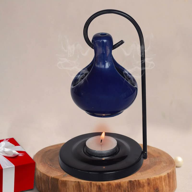 Pure Source India Ceramic Aroma Oil Diffuser Hanging Burner for Home Fragrance Decoration and Gifting, 4 x 8 Inch (Hanging - Blu