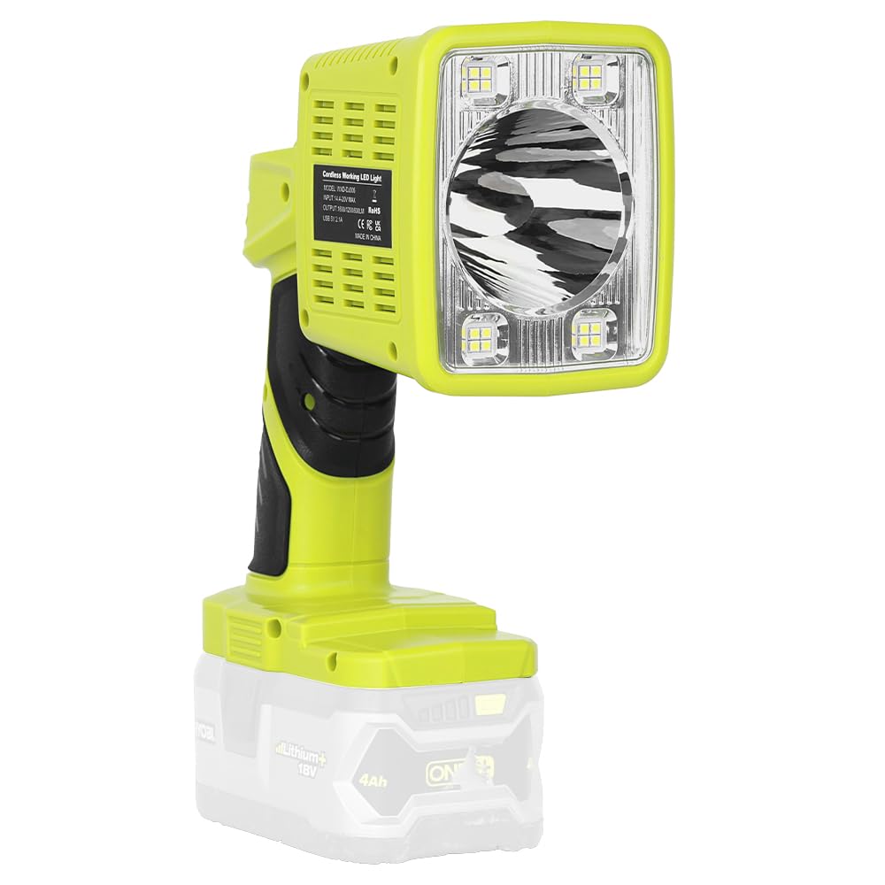 1600LM Flashlight for Ryobi ONE+ 18V Li-ion Ni-Cad Ni-Mh Battery  Portable Handheld Flashlight Project Light for Camping Workshop Garage Car Repairing  Emergency and Job Site(Battery not Included)