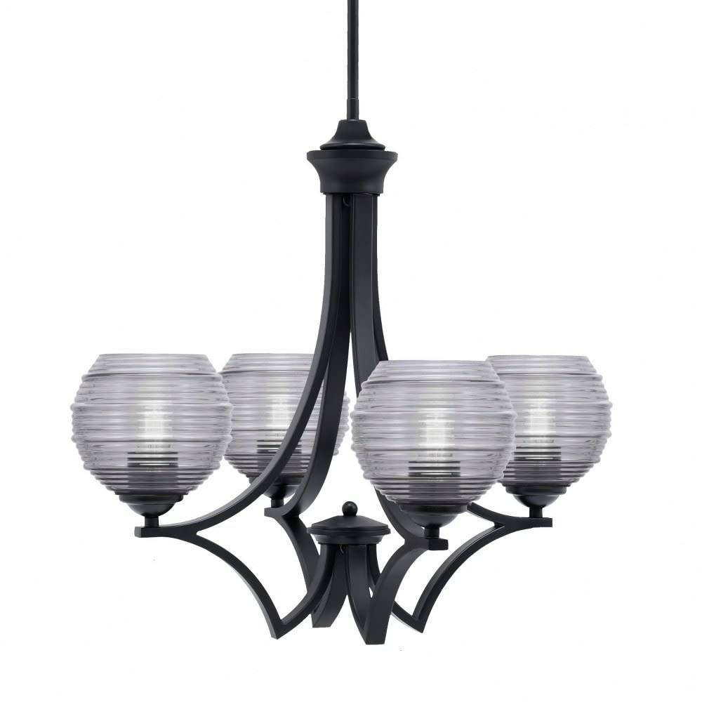Toltec Lighting 564-Mb-5112 Zilo - 4 Light Uplight Chandelier-19.75 Inches Tall And 21 Inches Wide, Finish Color: Matte Black, Glass Color: Smoke Ribbed