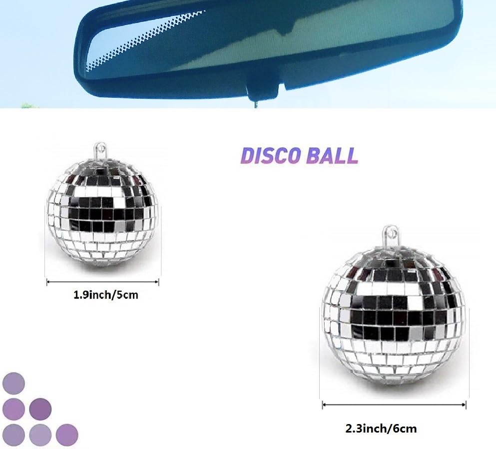 Disco Ball Car Accessory,Mirror Disco Ball Hanging,Car Disco Ball,Disco Car Charm, Rear View Mirror Hanging Accessories (Silver(1.9Inch))