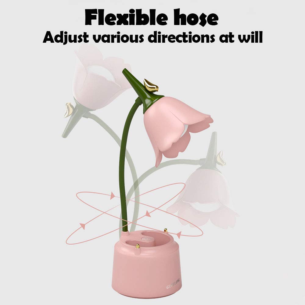 Koudhug Pink Cute Desk Lamp For Kid, Rechargeable Led Lamp With Usb Charging Port, Flexible Gooseneck, 3 Color Modes & Stepless