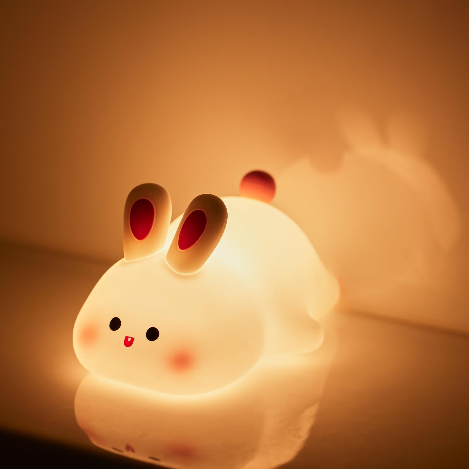 Cute Rabbit Silicone Night Lights Cartoon Bedroom Lamp for Children's Room Decor, USB Rechargeable Timing Dimming Silicone Sleep