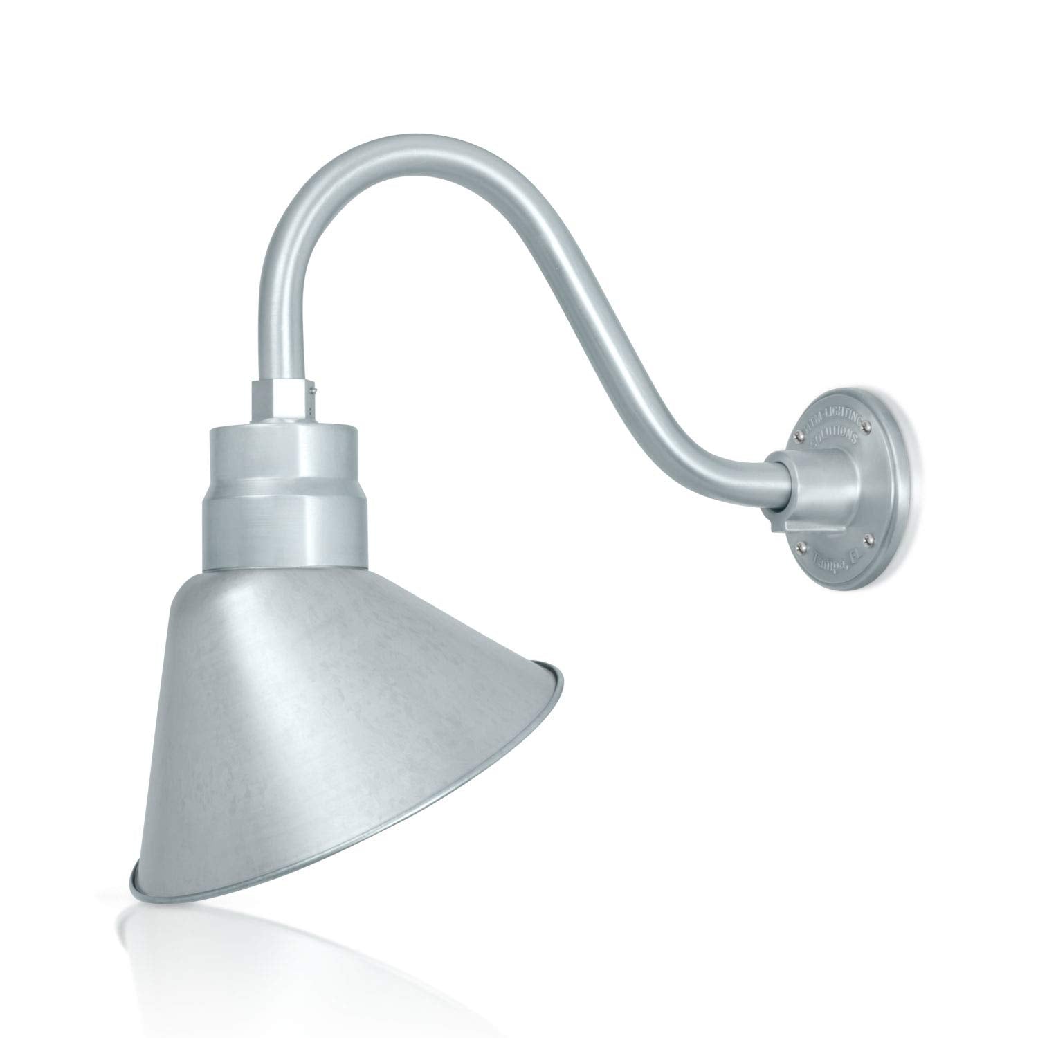 10in. Galvanized Finish Angle Shade Gooseneck Sign Light Fixture With 14.5 in. Long Extension Arm - Wall Sconce Farmhouse, Vinta