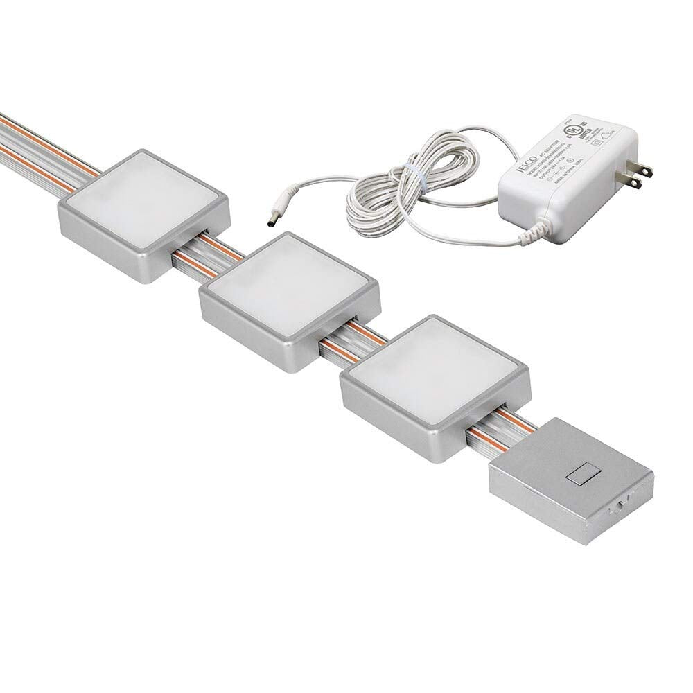 Jesco Lighting Kit-Rz-T18-Sq3-30-Sv Radianz 3-Light Dimmable Square Led Track Lighting Kit, Silver, 18&quot;