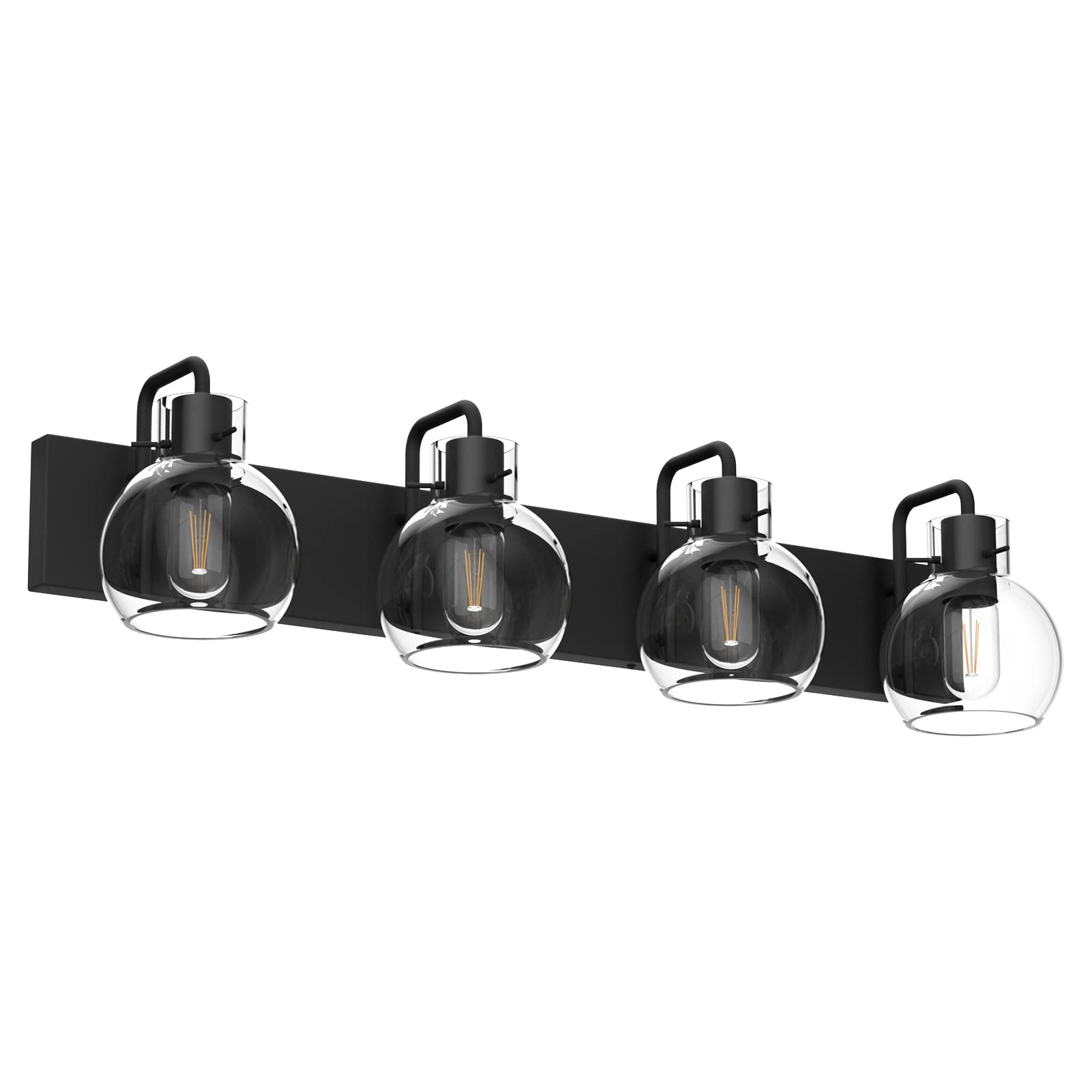 Tipace Black 4-Light Industrial Bathroom Vanity Light Fixture With Glass Globe - Vintage Farmhouse Design