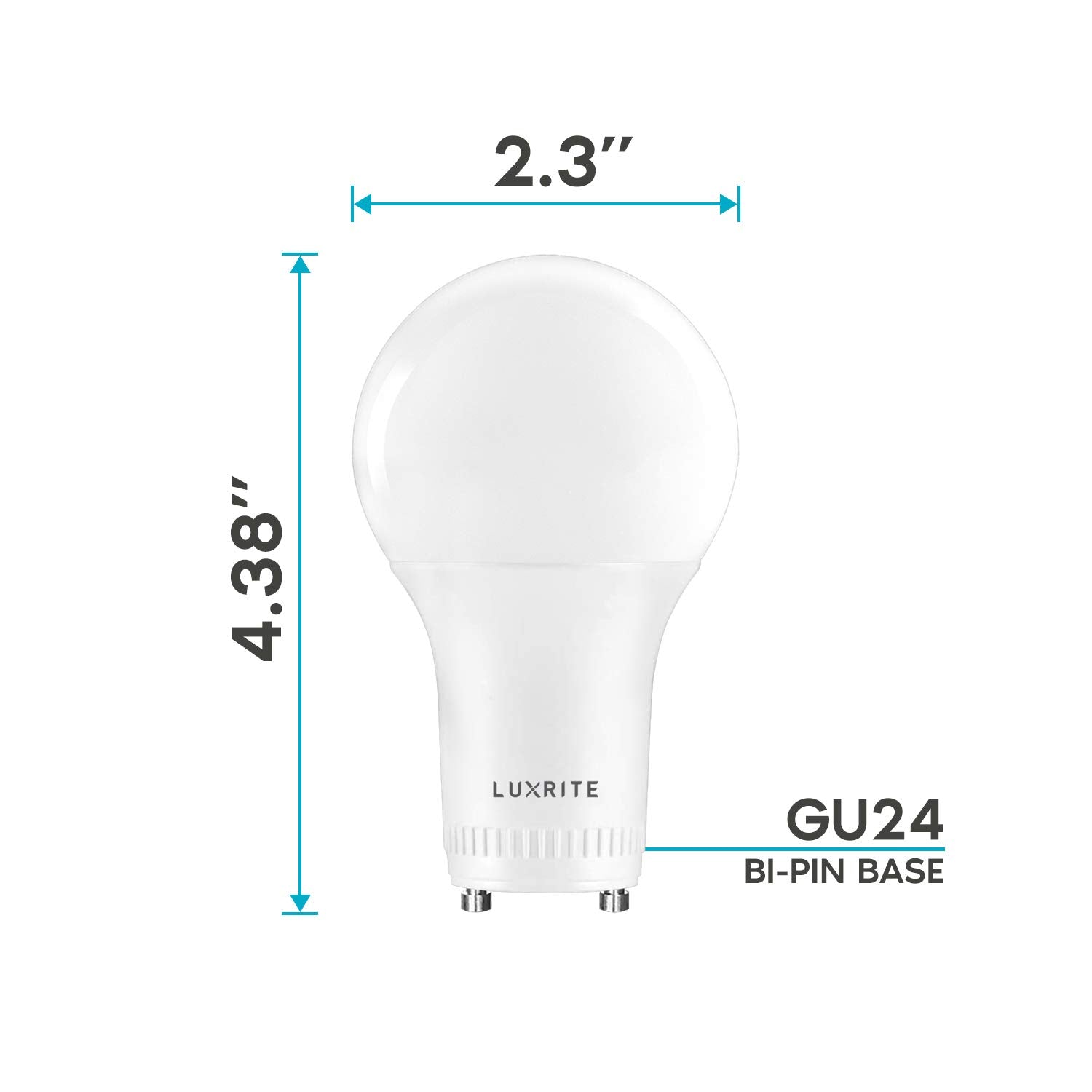 LUXRITE A19 LED Light Bulb 60W Equivalent 4000K Cool White Dimmable GU24 Base 800 Lumens 24 Pack