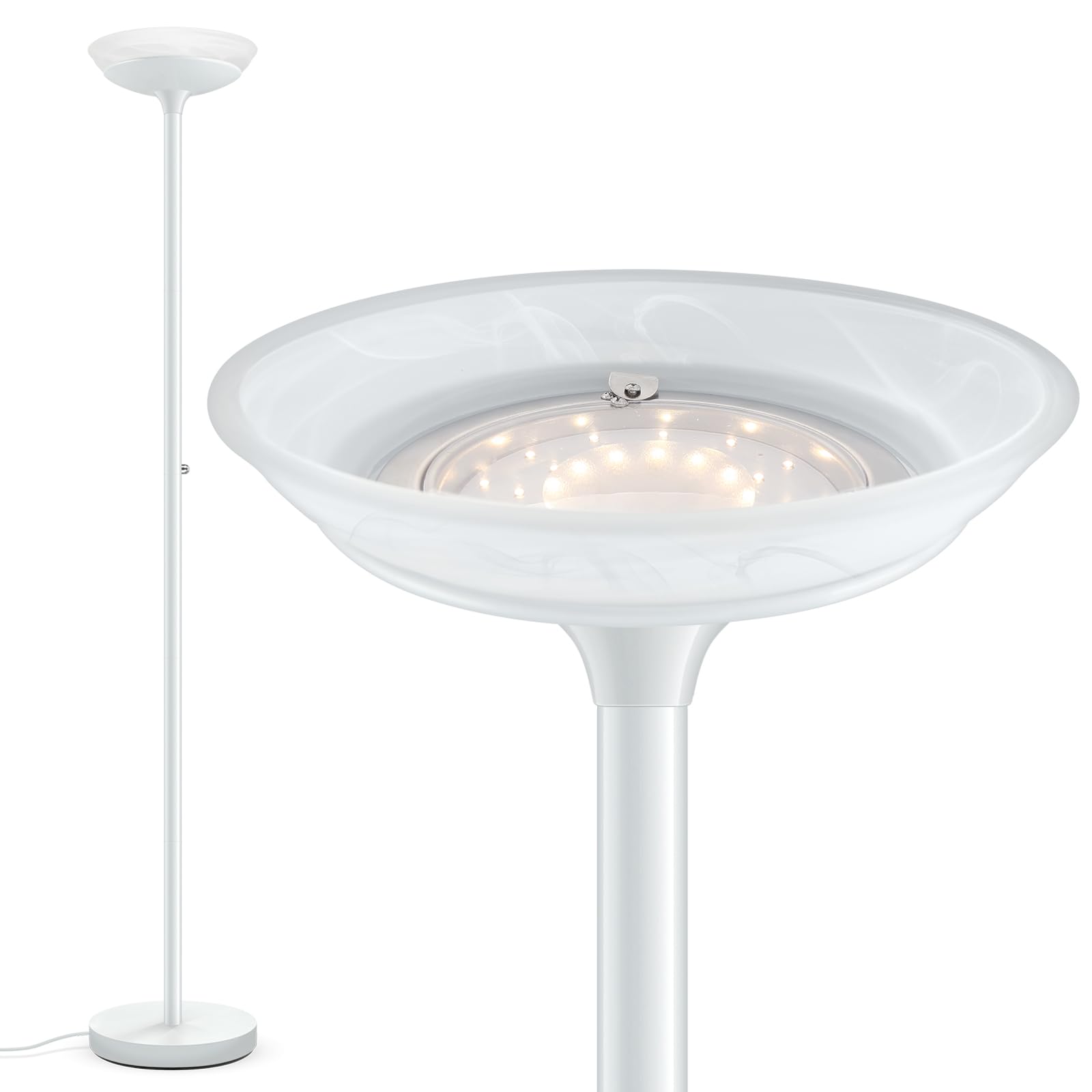 BoostArea Torchiere Floor Lamp, 24W Super Bright LED Standing Lamp, Stepless Dimmable Pole Lamp with 3000K Lighting, Glass Lamps