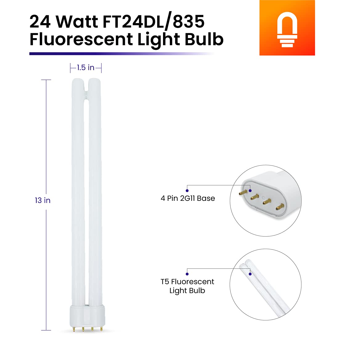 lumenivo FT24DL/835 Replacement Bulb for Ottlite Truecolor OLT-24W, 24W T5 Fluorescent, Glass, 3500K, 13.