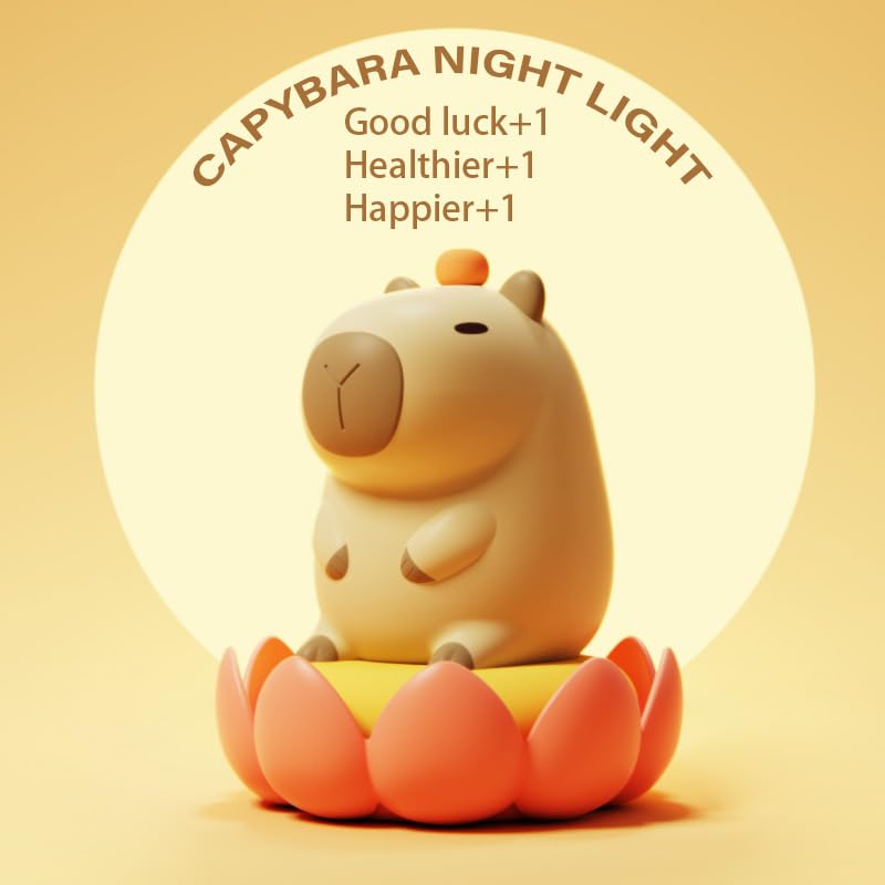 Bestfaith Cute Tangerine Capybara Night Light  Led Squishy Night Lamp  2 Levels Dimmable Nursery Nightlight For Kids  Rechargeable Touch Lamp  Dorm Decor  Kids Funny Gifts (Fixed Tangerine)