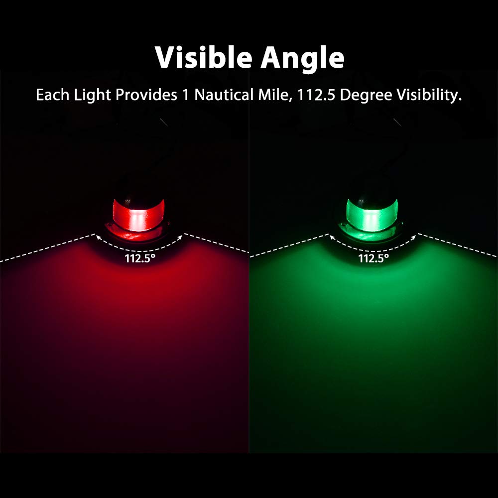 Acelane LED Navigation Lights - Red & Green Marine Signal Lights, 12V Stainless Steel, for Boating & Yachts (ACE-01)
