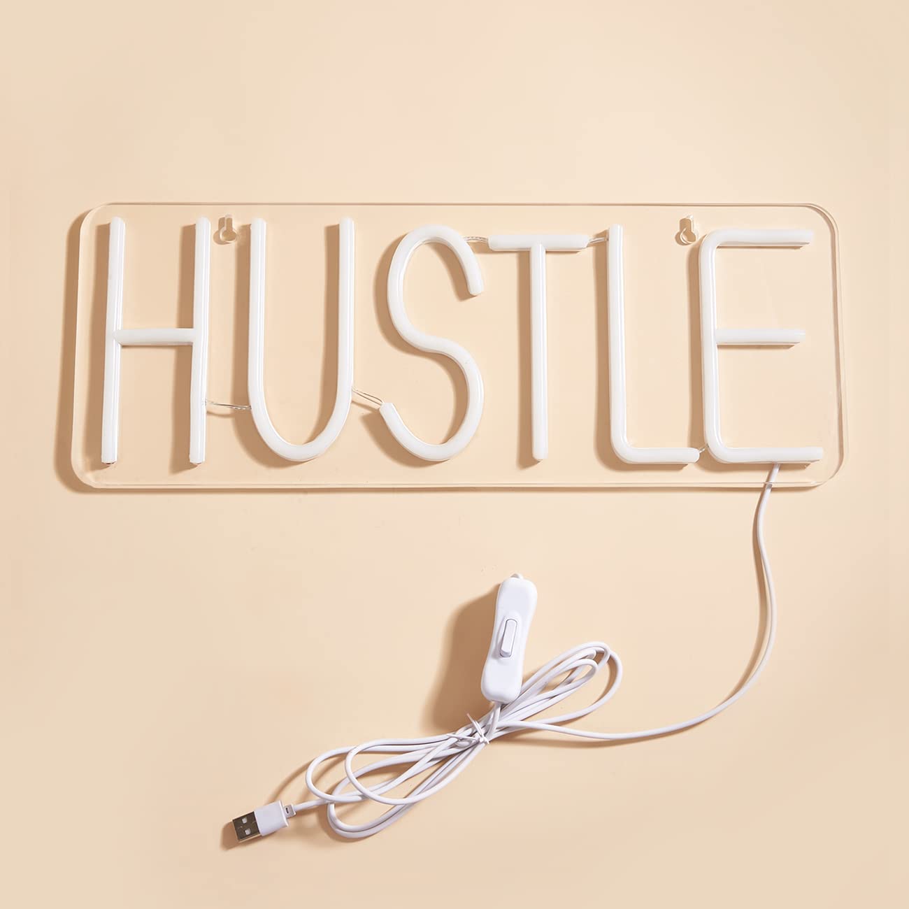Chi-buy LED Neon Sign HUSTLE, USB Powered Wall Lamp, 15.74inx5.9in, White Red Blue, Model LED-NEON