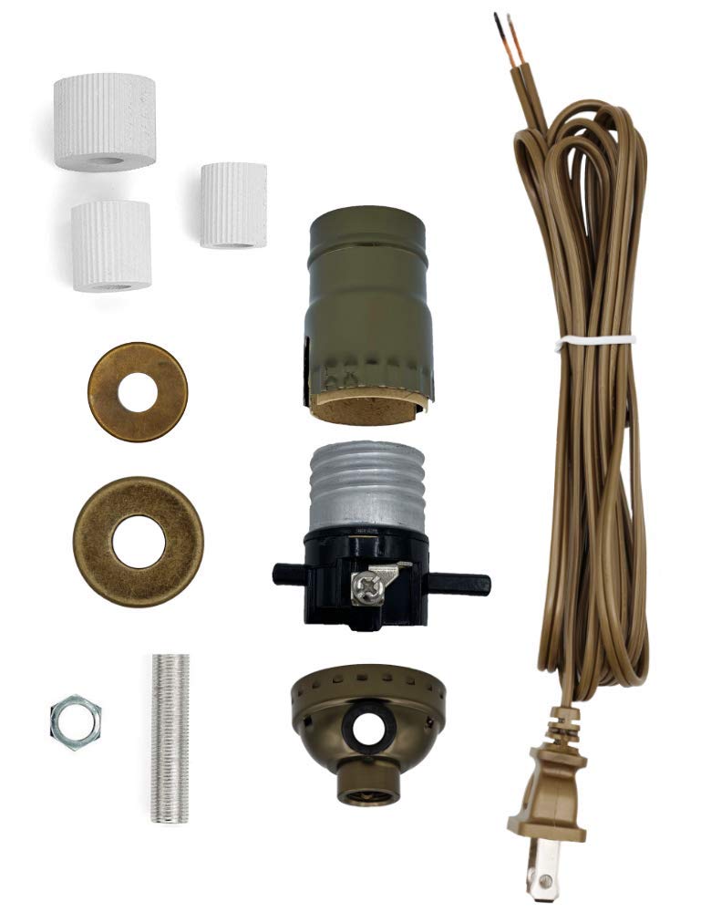 Creative Hobbies Antique Brass Finish Bottle Lamp Kit, 3 Rubber Adapters, Ideal For Wine, Liquor Bottles, Jugs & Diy Projects