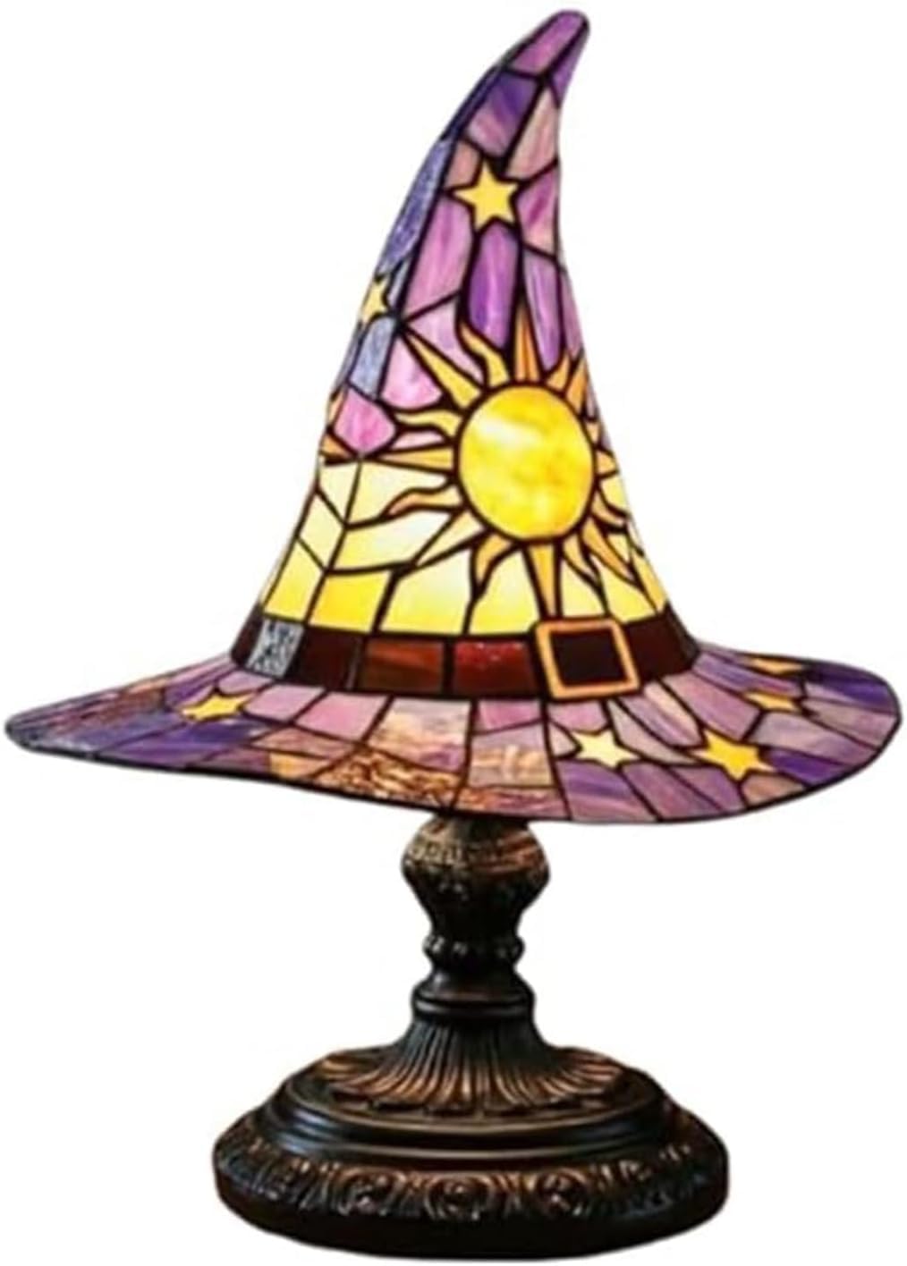Witch Hat Lamp, Stained Glass Resin, Handcrafted Gothic Wizard Hat Lights, Small Spooky Table Lamp Mystical Haunted Wiccan Hallo