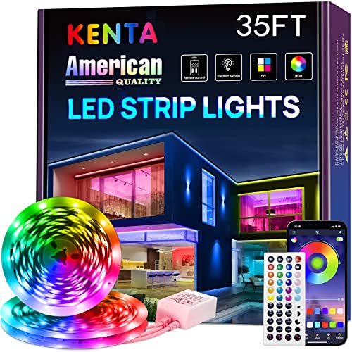KENTA Led Strip Lights 35ft Smart Light Strips with App Control Remote, 5050 RGB Led Lights for Bedroom, Music Sync Color Changi