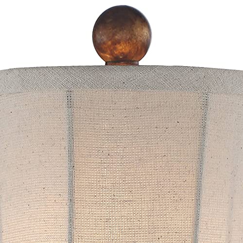 Regency Hill Bertie Rustic Traditional Buffet Table Lamps 28'' Tall Skinny Set Of 2 With Round Risers Brown Fabric Drum Shade Fo
