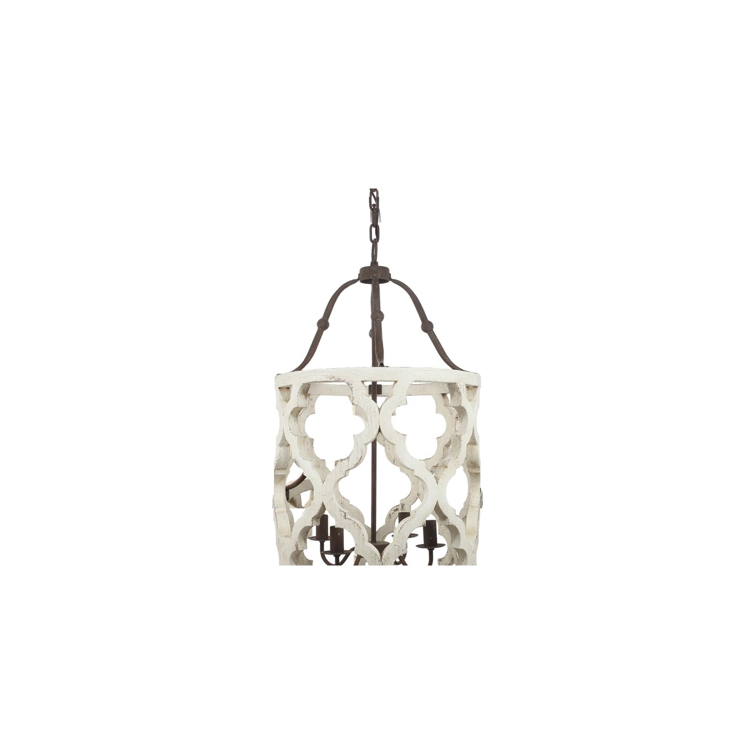 Benzara Bm154664 4 Light Wood Chandelier, White