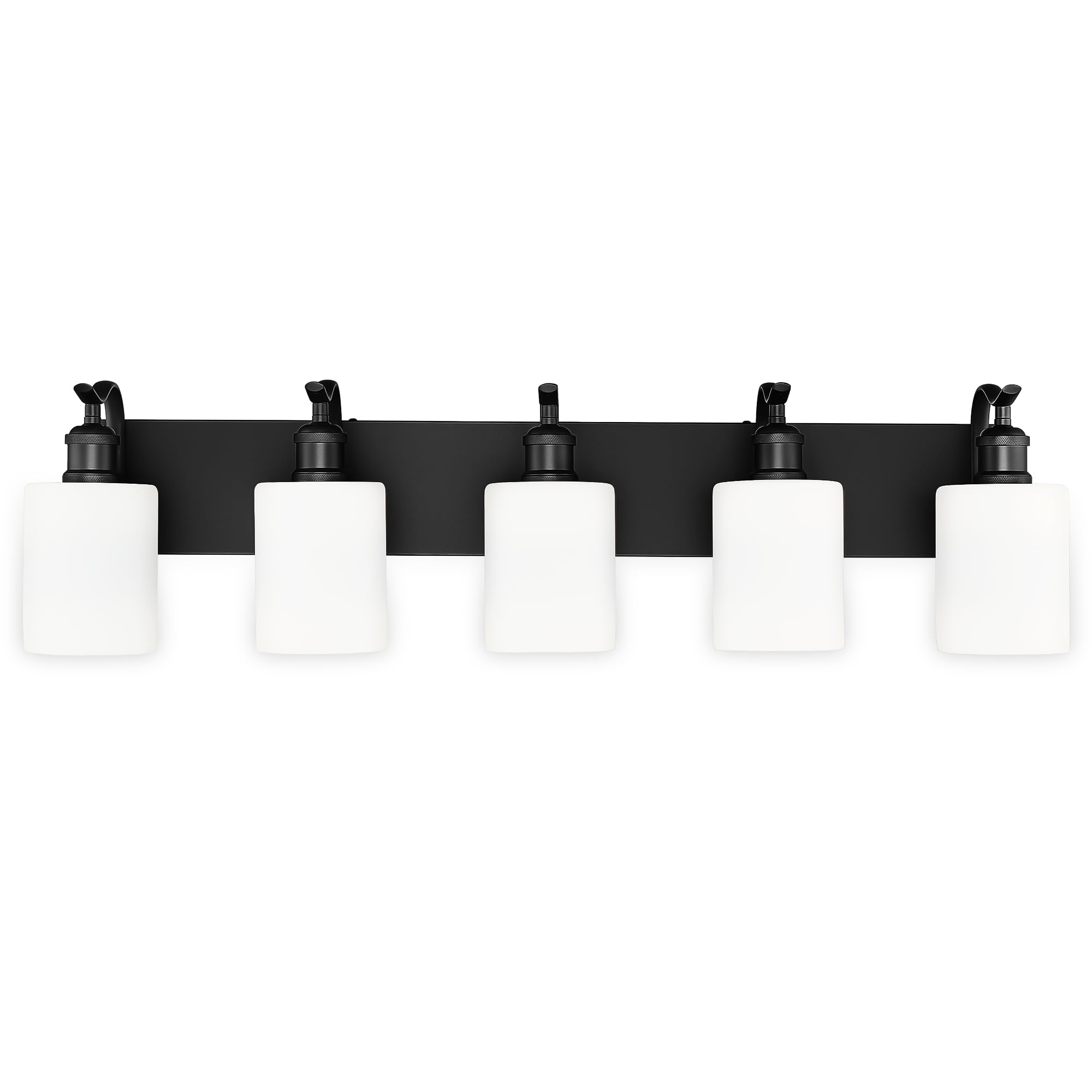 JAZAVA 5-Light Bathroom Vanity Light, Modern Black Wall Sconce, Metal & Milk Glass, Model ZCVL01BKW-5