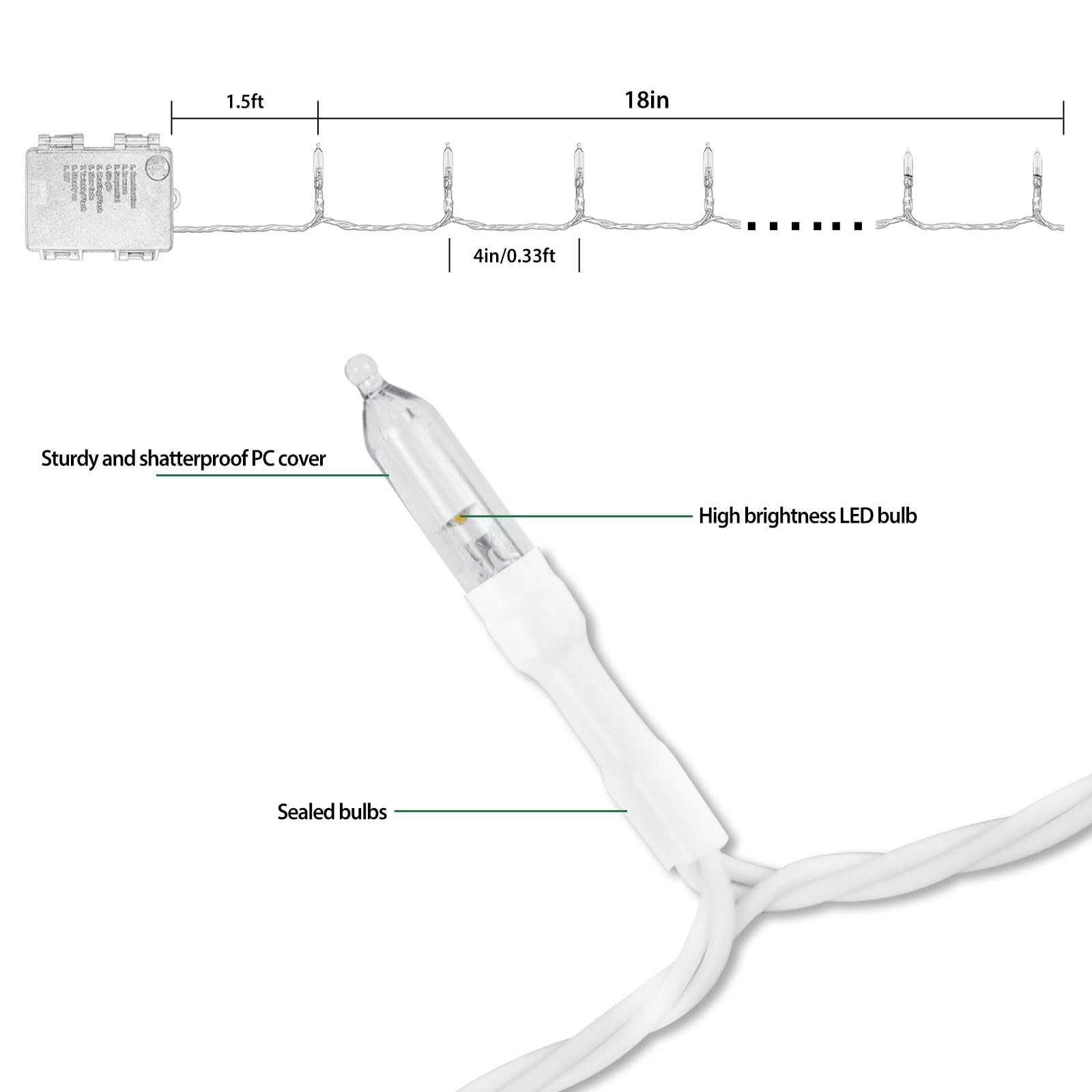 Filltown Battery Operated Christmas Lights, 33Ft 100 LED Warm White, Auto Timer, 8 Modes, Remote Control, Waterproof, Model DBL-170-100