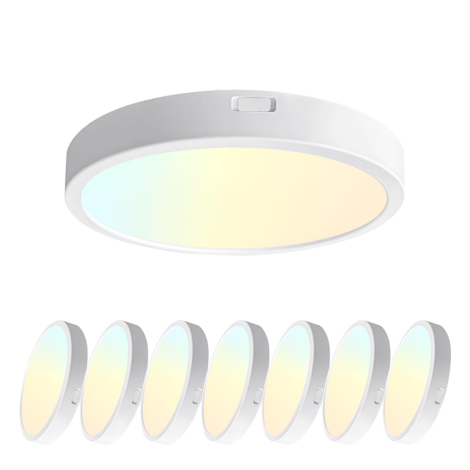 Sofiton 5 in. New-Ultra-Low Profile Edgelit Integrated LED 5CCT Selectable Flush Mount Light Surface Mount Light, White,8Pack