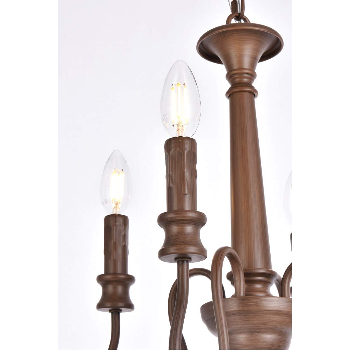 Elegant Lighting Living District Flynx 4-Light Mid-Century Metal Pendant in Weathered Oak