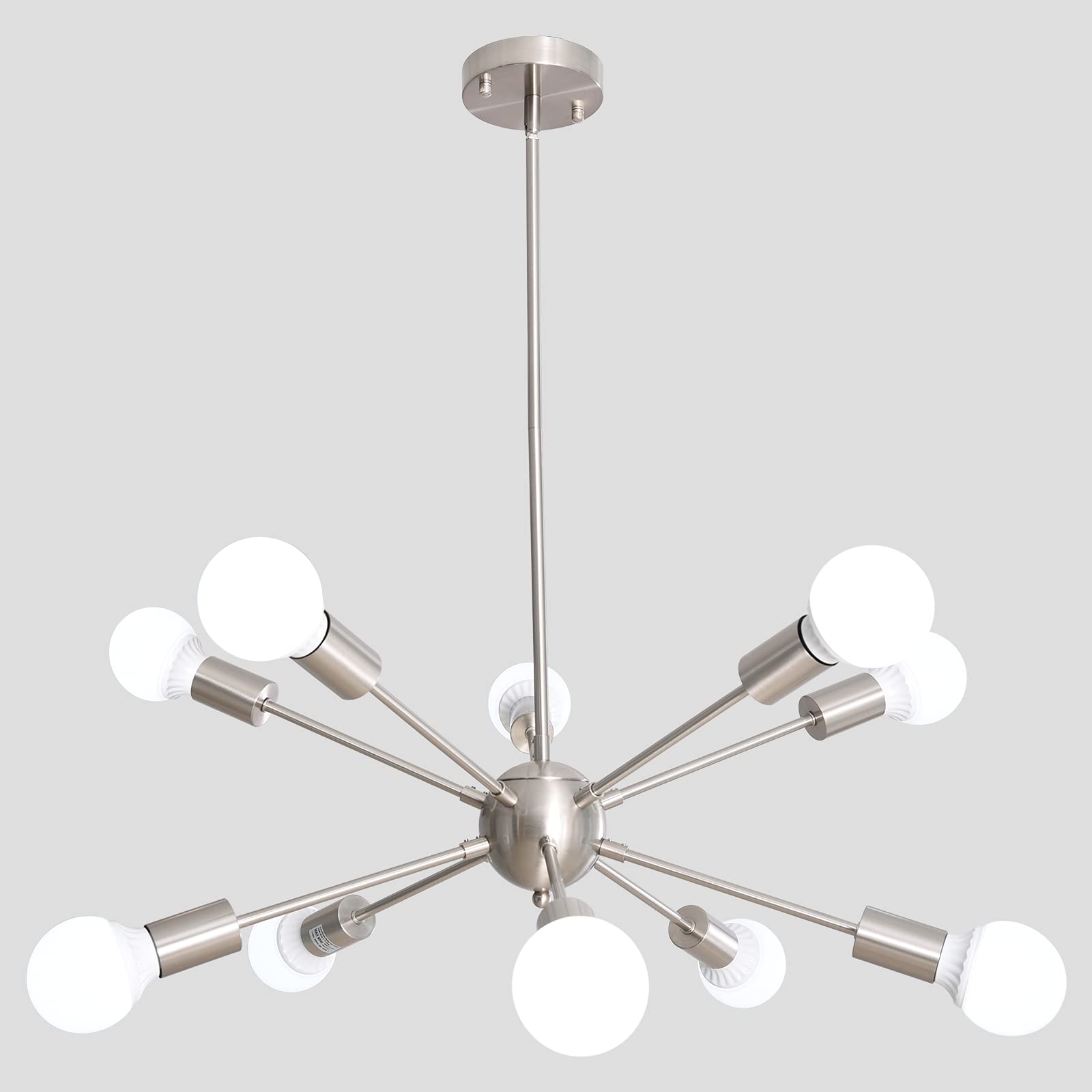 ALISADABOY Sputnik Chandelier Light Fixture Mid Century Modern Brushed Nickel Chandeliers Industrial 10-Light Pendant Light for