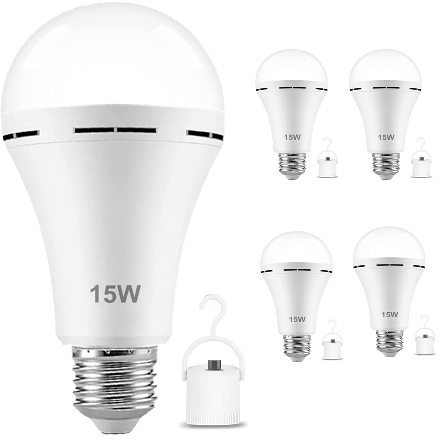 Garageangle 4Pack Rechargeable Emergency 15W Led Light Bulb,Battery Led Bulbs Light 150W Equivalent For Power Outage Camping Out