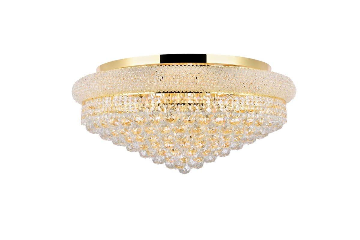 Elegant Lighting 1800F28G/RC Royal Cut Clear Crystal Primo 15-Light, Single-Tier Flush Mount Crystal Chandelier, Finished in Gold with Clear Crystals