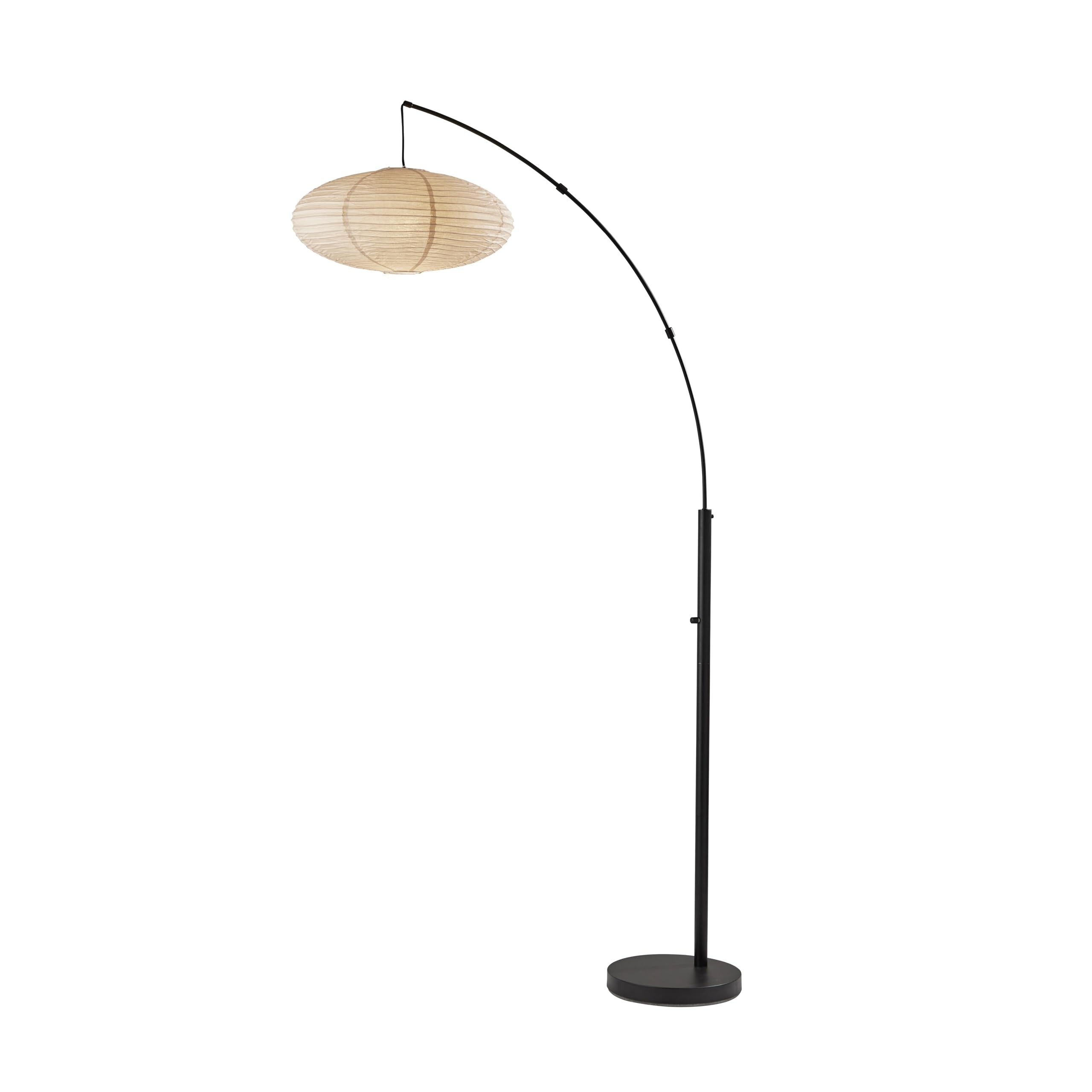 Adesso Arc Floor Lamp, 80    Tall Black Base, Oval Off-White Paper Shade - Convenient Overhead Lighting for Living Room, Nursery