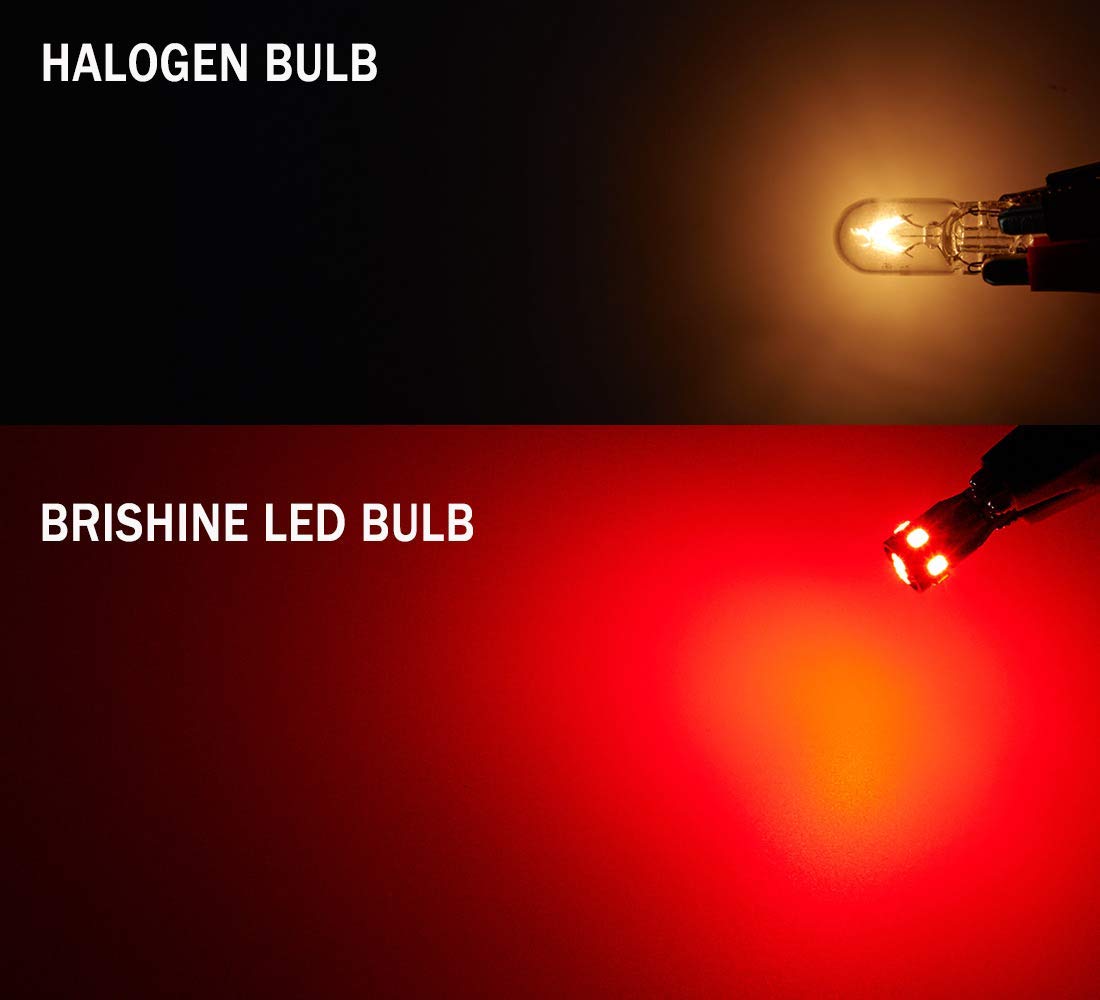 BRISHINE 194 LED Bulbs, 300LM, Canbus Error Free, Brilliant Red, 9-SMD 2835 Chipsets, Pack of 4 for Map/Dome/Marker