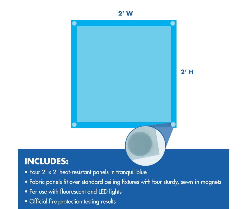 Educational Insights Mini Light Filters Tranquil Blue, 2’ X 2’ 4-Pack, Square Fluorescent Light Covers, Easy Install For Office, Hospitals, Home & Classroom Must Haves