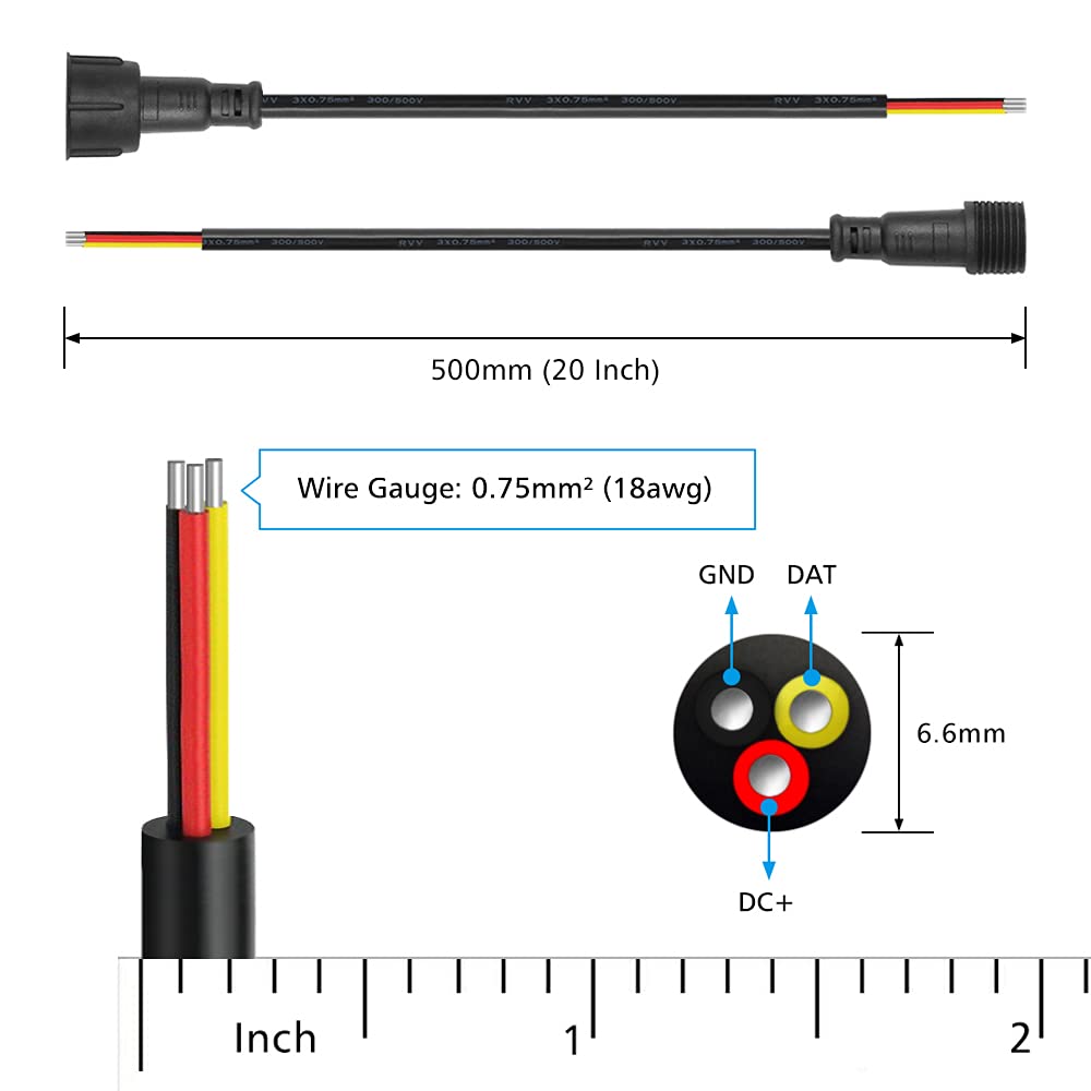 Evertine Waterproof Wire Connectors 3 Pin 20In Xconnect Electrical Pigtail, 3 Way Low Voltage Wire Connector For Landscape Light