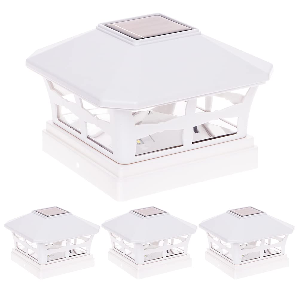 GreenLighting Solar Post Cap Lights, Waterproof White, 5x5 PVC/Vinyl, Bright LED, 4 Pack, Model GL-22387