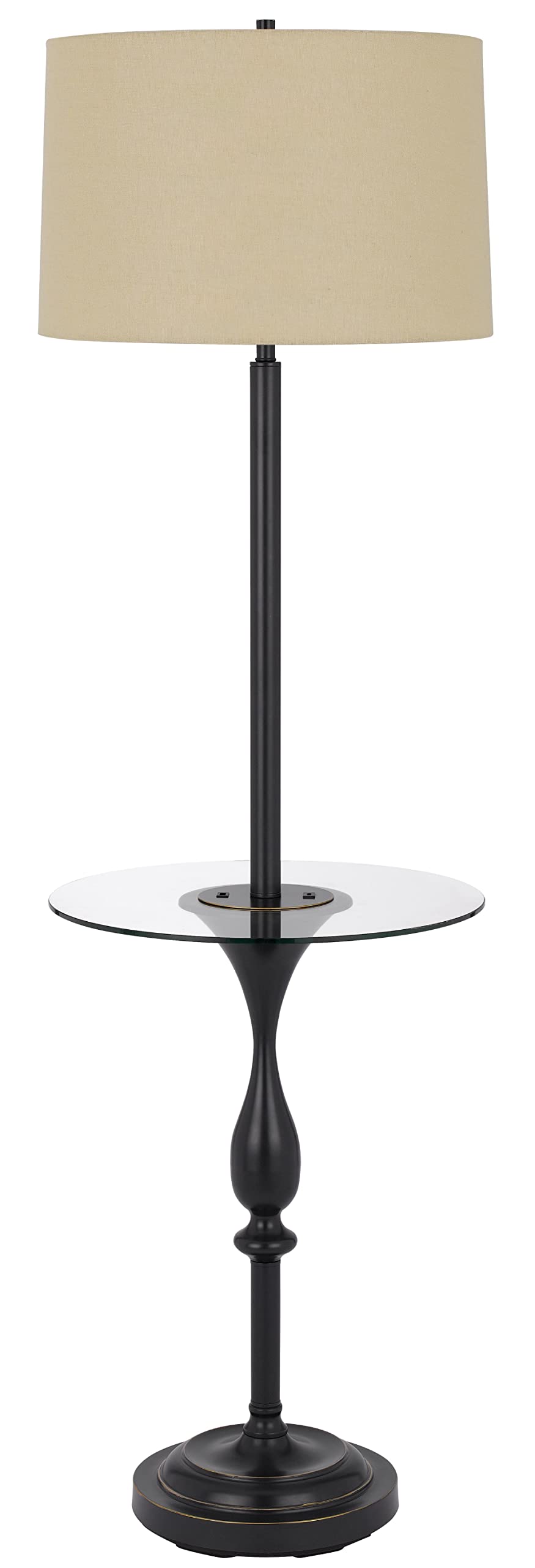 150W 3 Way Sturgis Metal Floor lamp with Glass Tray Table and 1 USB and 1 Type C USB Charging Ports and Rubber Wood Base