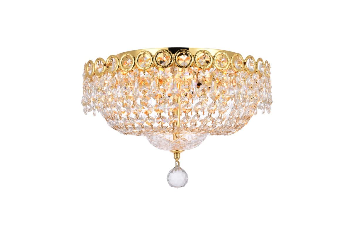 Elegant Lighting 1900F14G/RC Royal Cut Clear Crystal Century 4-Light, Single-Tier Flush Mount Crystal Chandelier, Finished in Gold with Clear Crystals