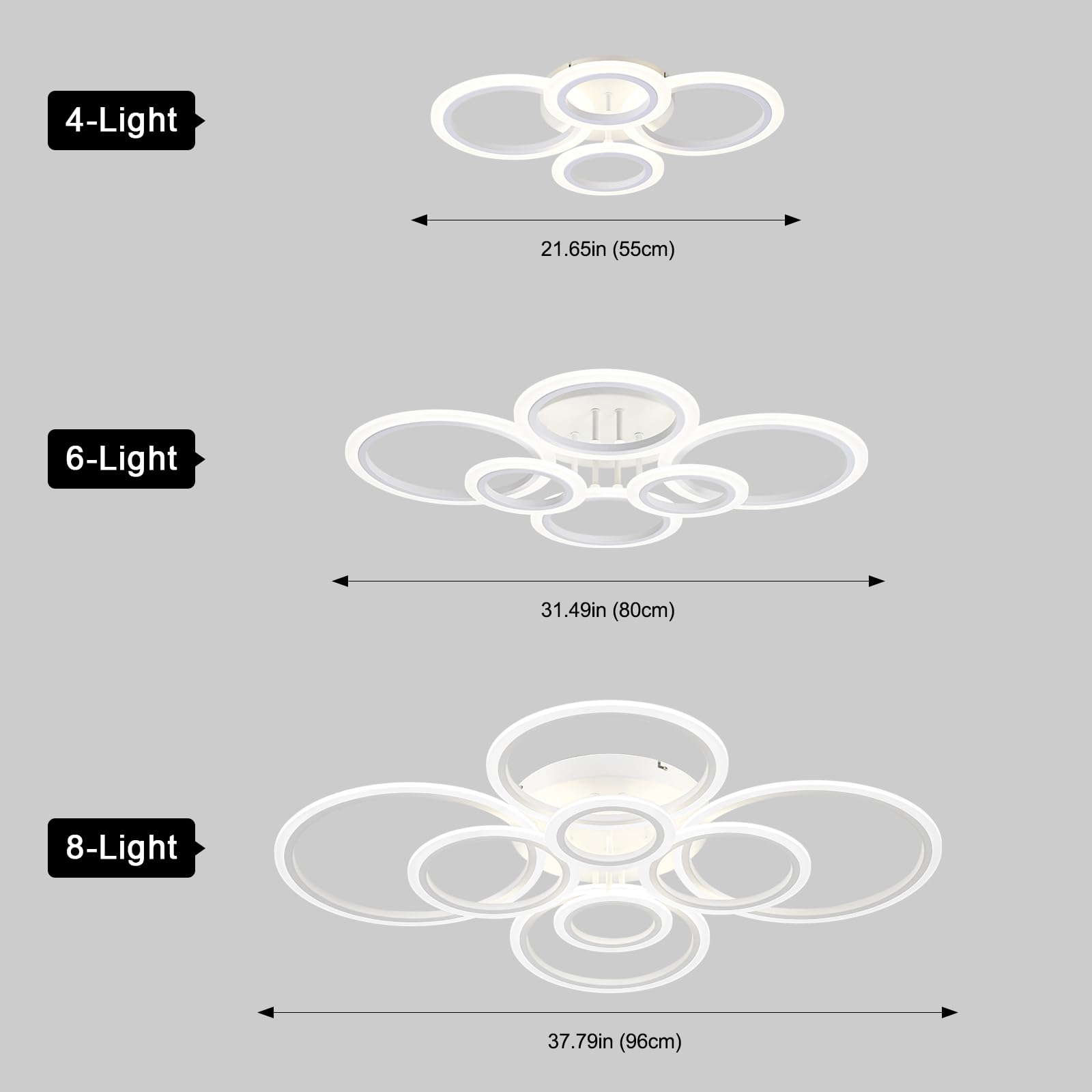 Vikaey Modern Ceiling Light, 8 Rings Led Flush Mount Ceiling Light, White Ceiling Lighting Fixtures, Close To Ceiling Lamp For L