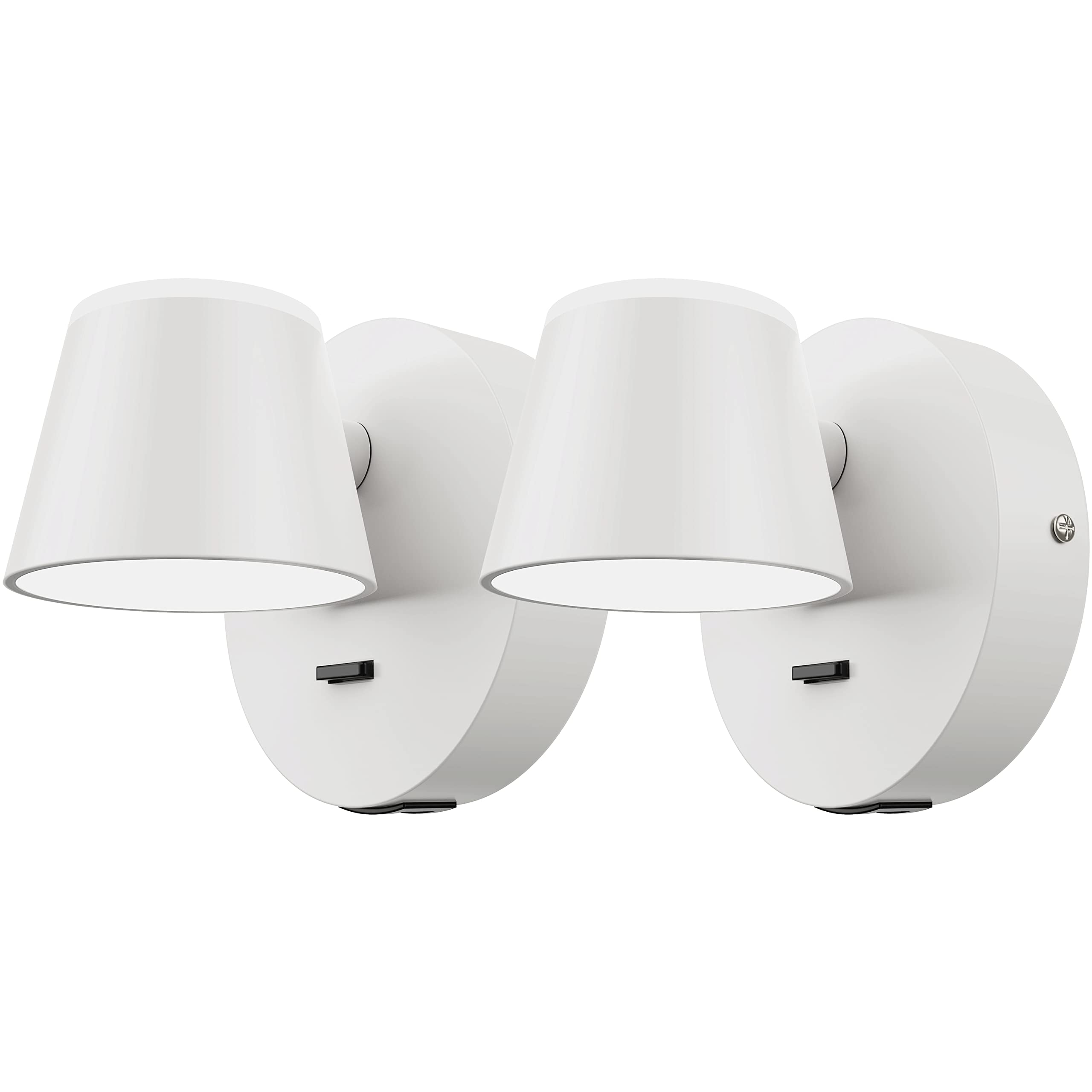 Ursola Wall Light Set Of Two, Led Wall Sconce With On/Off Switch Usb Charging Port 110 Volt Hardwired Wall Lamp 350 Rotatable Up Down Sconces Wall Lighting (White)