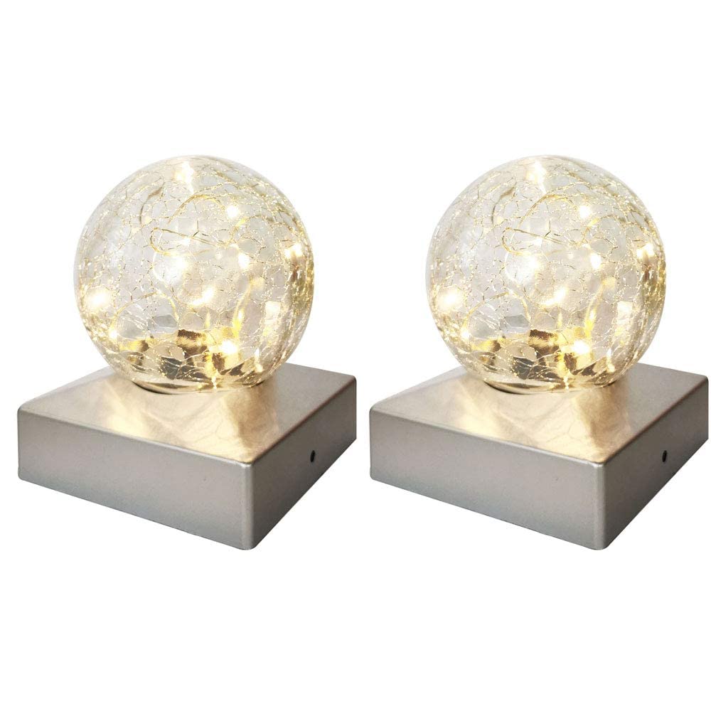 SUNNYPARK 2PK Solar Post Cap Lights - Waterproof, LED, Warm White, Glass for Deck, Fence, Patio, Model e773e9c0