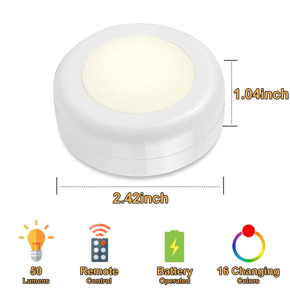 Sixdefly Wireless 16 Color Changing Led Puck Light 12 Pack Led Under Cabinet Lighting Closet Light Battery Powered Night Lights
